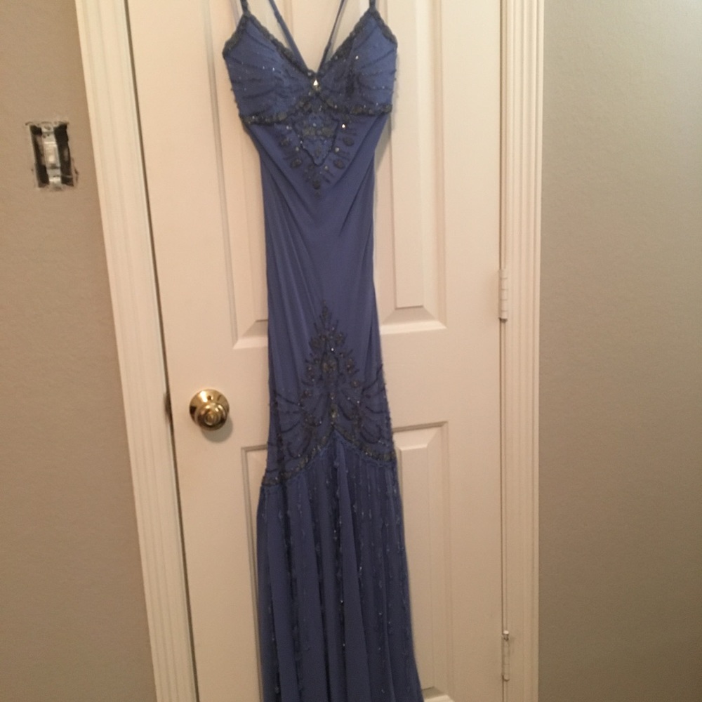 Sue Wong Periwinkle Pageant dress with beadwork